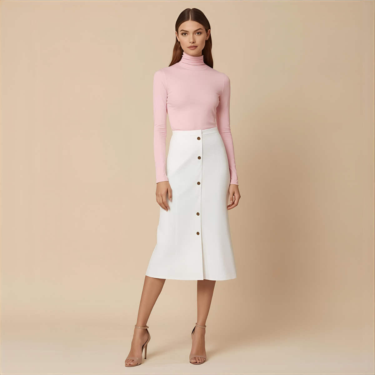 ROSALIE | Pull Rose Ajusté à Col Roulé Élégant