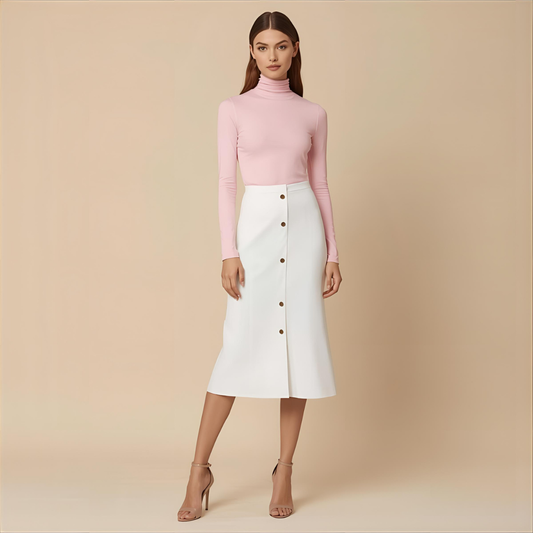 ROSALIE | Pull Rose Ajusté à Col Roulé Élégant